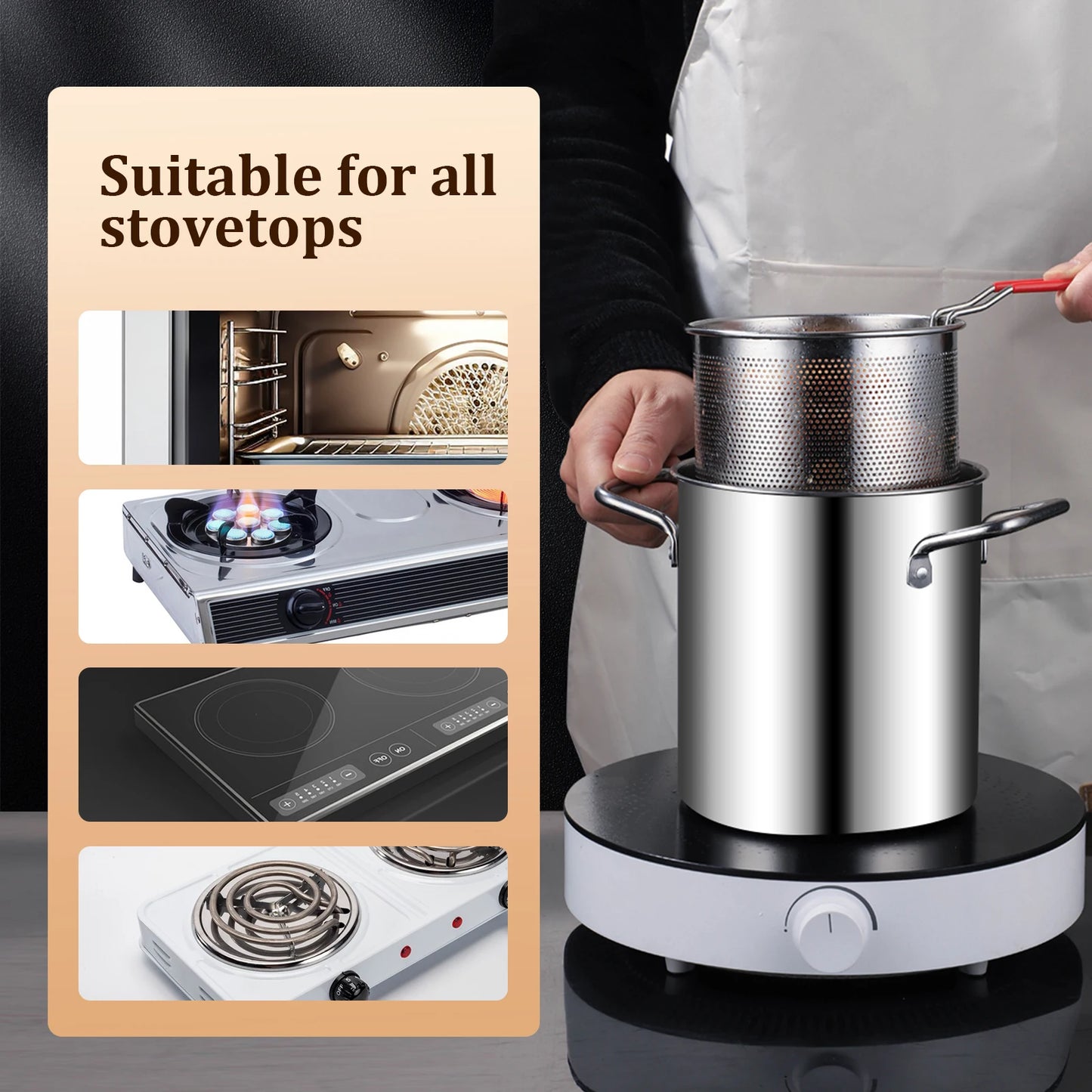 Deep Fryer Pot 304 Stainless Steel Fry Pot with Basket and Lid Food Grade Deep Fryer Multifunctional Deep Frying Pot 3.2Quart