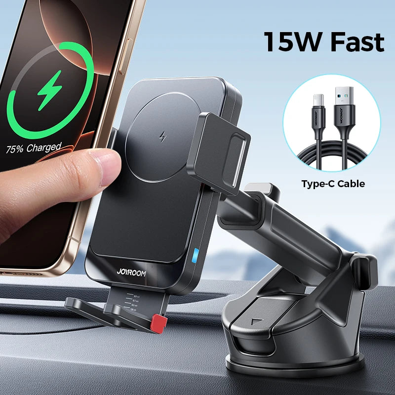 Joyroom Car Phone Holder 15W Wireless Charging Car Holder Charger 360° Rotation One-Hand Operation Car Phone Mount For  4.7-7''