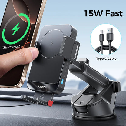 Joyroom Car Phone Holder 15W Wireless Charging Car Holder Charger 360° Rotation One-Hand Operation Car Phone Mount For  4.7-7''