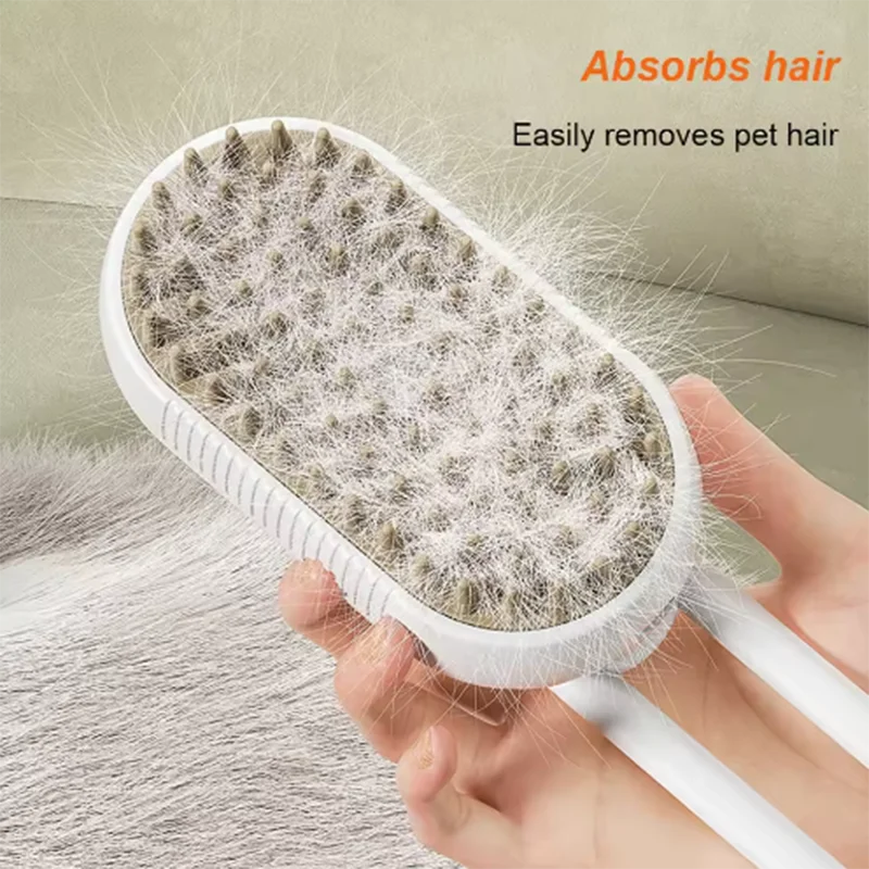 Steamy Dog Brush Electric Spray Cat Hair Brush 3 in1 Dog Steamer Brush for Massage Pet Grooming Removing Tangled and Loose Hair