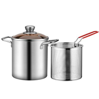 Deep Fryer Pot 304 Stainless Steel Fry Pot with Basket and Lid Food Grade Deep Fryer Multifunctional Deep Frying Pot 3.2Quart