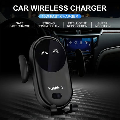 Wireless Car Charger with Auto-Clamping Phone Holder - USB-Powered, Fast Charging, with Type-C Cable, Wireless Phone Charger
