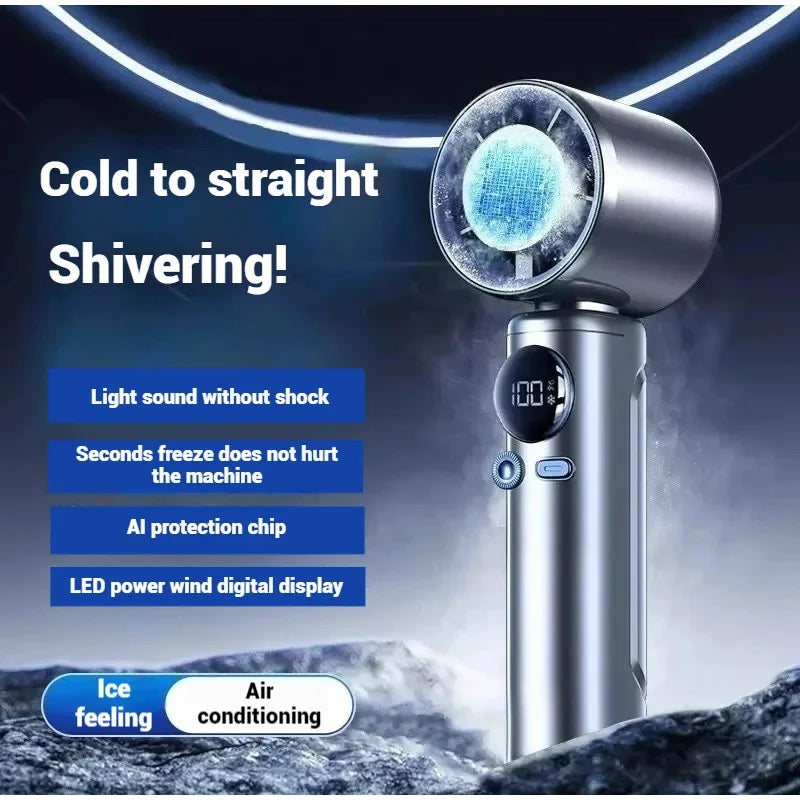 Iceable Electric Fan Portable Handheld Fan with Ice Cooler Adjustable Speed Fan USB Rechargeable Fan for Outdoor Camping Office