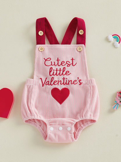 FOCUSNORM 0-18M Lovely Baby Girls Boys Valentines Day Romper Cute Letters Heart Embroidery Sleeveless Jumpsuit