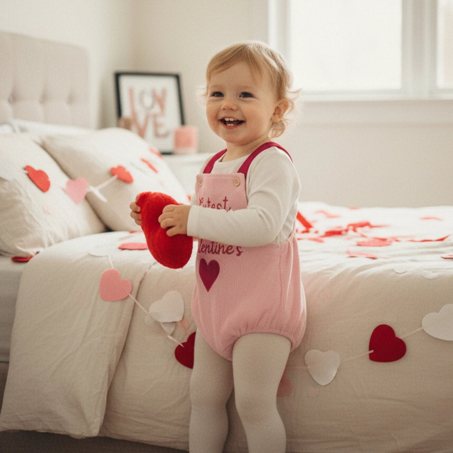FOCUSNORM 0-18M Lovely Baby Girls Boys Valentines Day Romper Cute Letters Heart Embroidery Sleeveless Jumpsuit