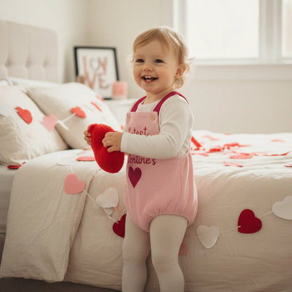 FOCUSNORM 0-18M Lovely Baby Girls Boys Valentines Day Romper Cute Letters Heart Embroidery Sleeveless Jumpsuit