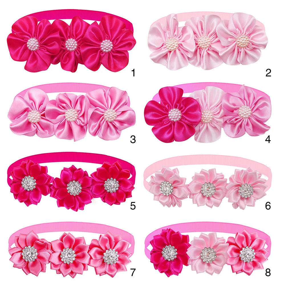 8PCS Valentine's Day Pet Decorate Bowtie with Diomand Grooming Flower Pink Dog Gifts for Small Dogs Accessories Wholesale