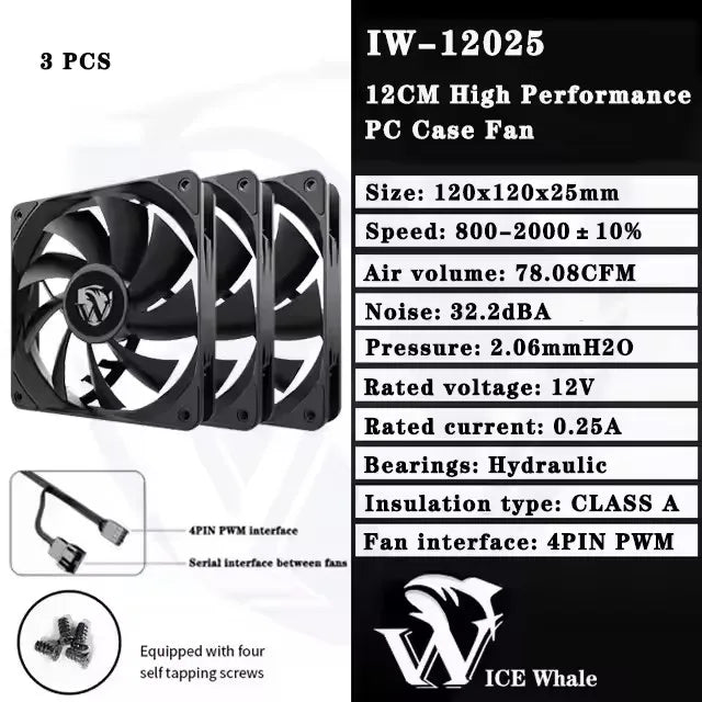 ICE Whale IW-12025 120mm Cooling Fan 4Pin PWM Temperature Control 2000RPM High air volume Mute CPU Cooler Radiators PC Case Fan