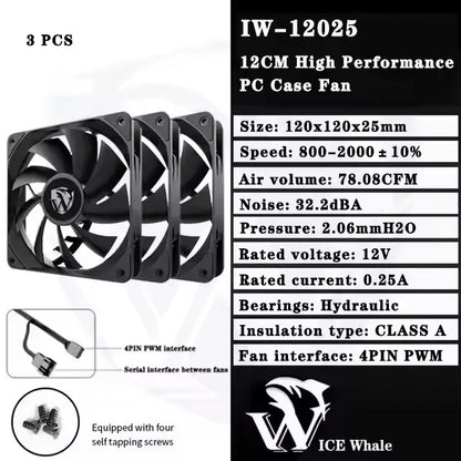 ICE Whale IW-12025 120mm Cooling Fan 4Pin PWM Temperature Control 2000RPM High air volume Mute CPU Cooler Radiators PC Case Fan