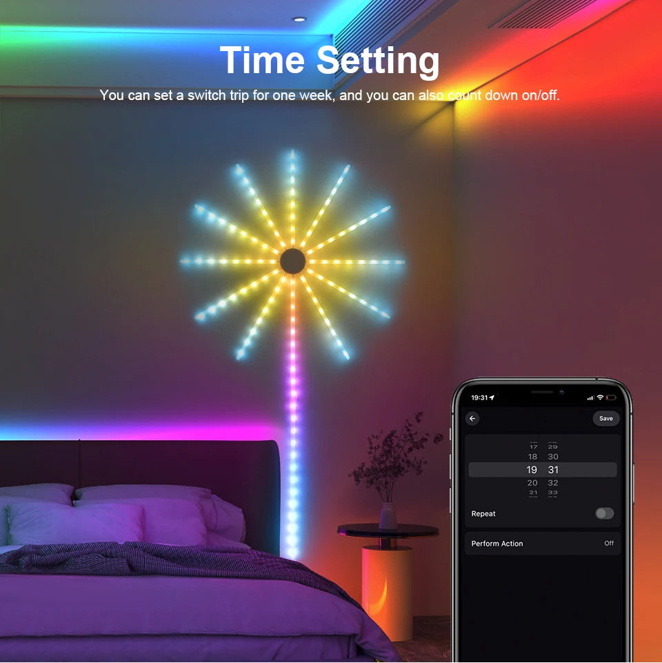 Bluetooth Fireworks Light, USB LED String Light,RGBIC Fairy Lights Garland for Outdoor Garden Bedroom Christmas New Year Decor