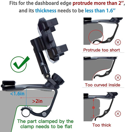 Phone Mount for Car Dashboard, 1080 Degree Rotation Dashboard Cell Phone Holder, [Multi-Angles] Universal Car Phone Clip Holder