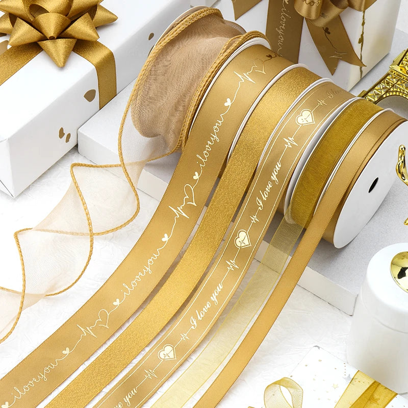Gold Series Ribbon Birthday Happy Cake Baking Gift Decoration Flower Bundle Packaging Valentine's Day Wedding Party