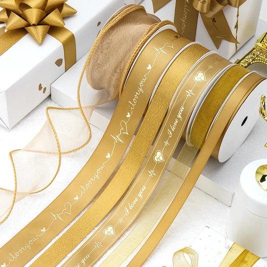 Gold Series Ribbon Birthday Happy Cake Baking Gift Decoration Flower Bundle Packaging Valentine's Day Wedding Party