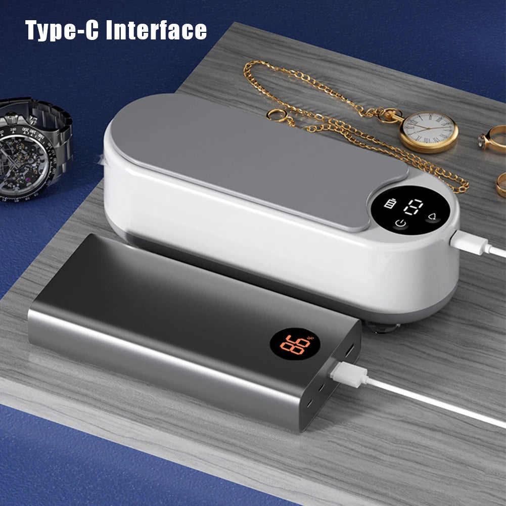Ultrasonic Jewelry Cleaner Machine Multifunctional Glasses Cleaner Portable Cleaning Machine USB Rechargeable for Ring Necklaces