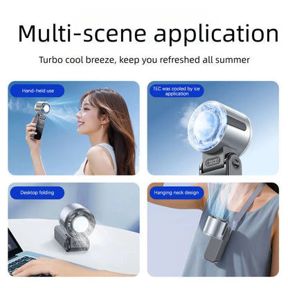 Ice Cooling Portable Mini Fan Turbos Handheld Foldable Mini Fan Speed 1-100 Turbos Chilled USB Fan For Indoor Outdoor