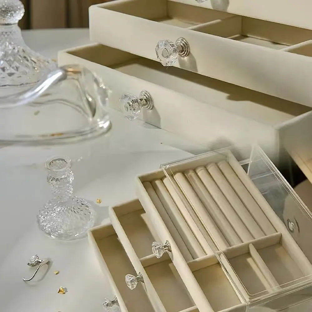High-Capacity Flannel Jewelry Box Drawer (3-Layer) – Perfect for Storing Earrings, Necklaces & Rings