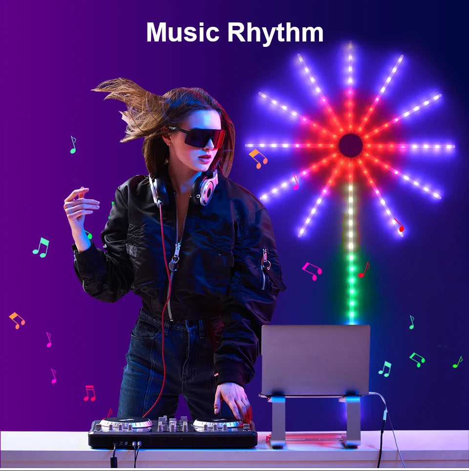 Bluetooth Fireworks Light, USB LED String Light,RGBIC Fairy Lights Garland for Outdoor Garden Bedroom Christmas New Year Decor