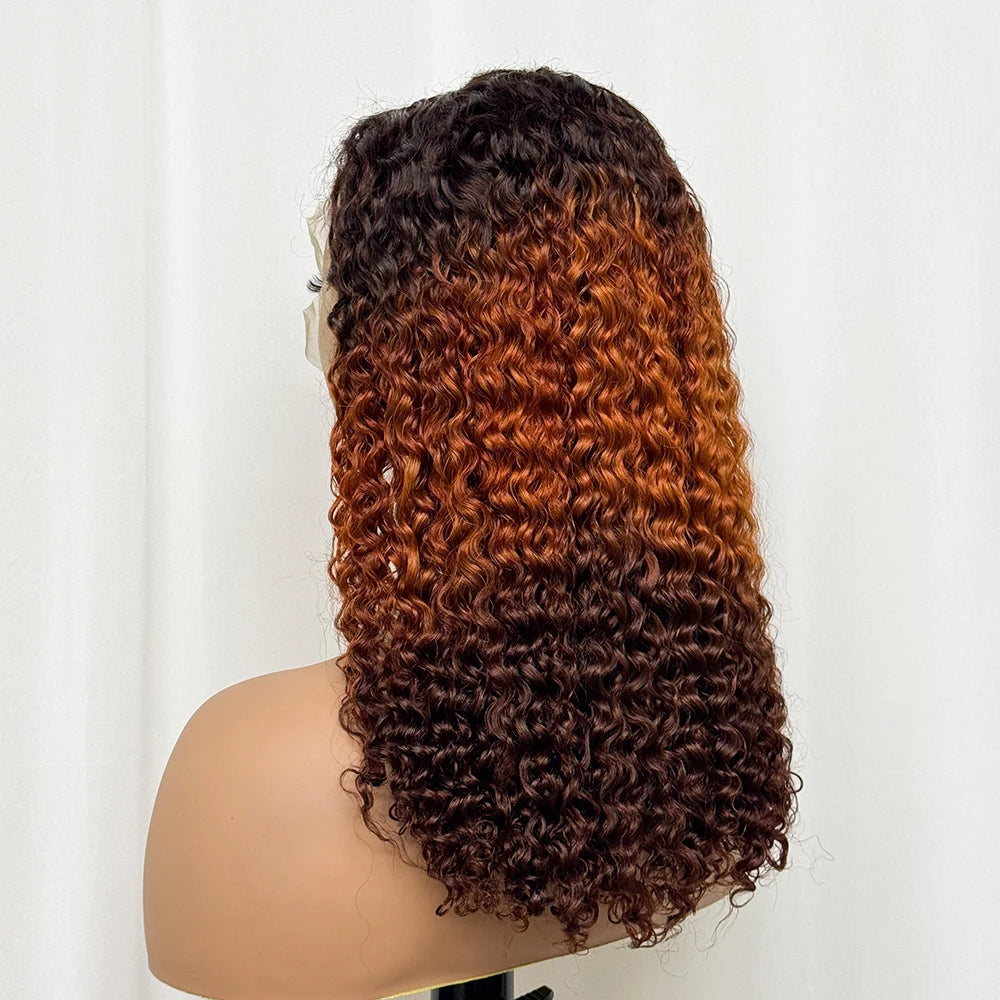 Double Drawn 250% Density Ombre 18 Inches Water Wave Curly Human Hair Wigs 13x4 Transparent Lace Frontal Hair Wig for Women