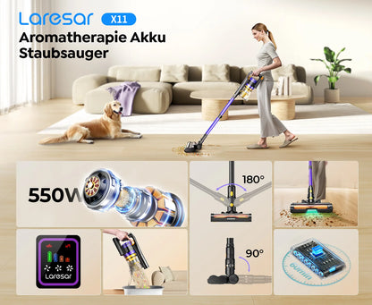 Laresar X11 Kabelloser Staubsauger 550W 55000PA Saugmacht Handheld Smart Home Staubbecher 60 Minuten Laufzeit 3 Stück Filte Set