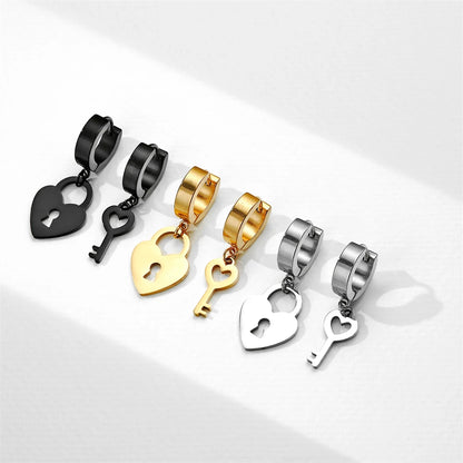 Amaxer Stainless Steel Earring Romantic Heart Lock Key Drop Earrings for Women Wedding Lover Valentine's Day Jewelry Party Gift