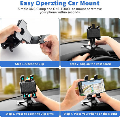 Phone Mount for Car Dashboard, 1080 Degree Rotation Dashboard Cell Phone Holder, [Multi-Angles] Universal Car Phone Clip Holder