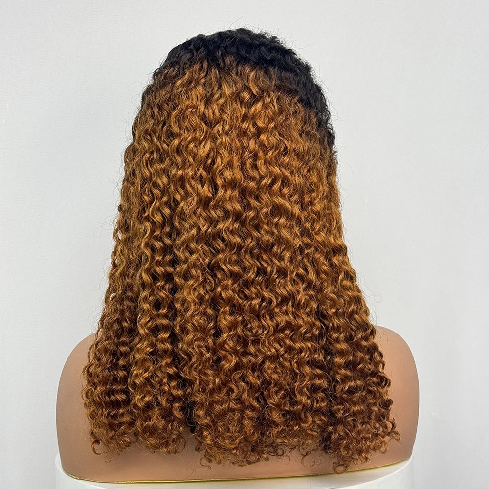 Double Drawn 250% Density Ombre 18 Inches Water Wave Curly Human Hair Wigs 13x4 Transparent Lace Frontal Hair Wig for Women
