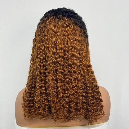 Double Drawn 250% Density Ombre 18 Inches Water Wave Curly Human Hair Wigs 13x4 Transparent Lace Frontal Hair Wig for Women