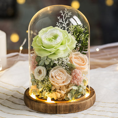 Eternal Flowers Preserved Rose In Glass Dome Cover Artificial Flower with Light Valentine's Day Christmas for Women Gift Box