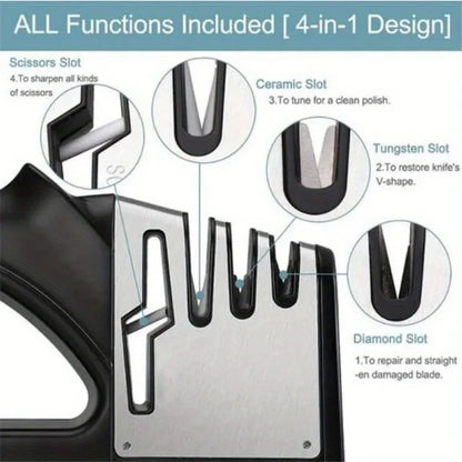 Professional 4-in-1 Knife & Scissors Sharpener with Diamond Blades - Fast Sharpening, Ergonomic Handle, Portable for Kitchen