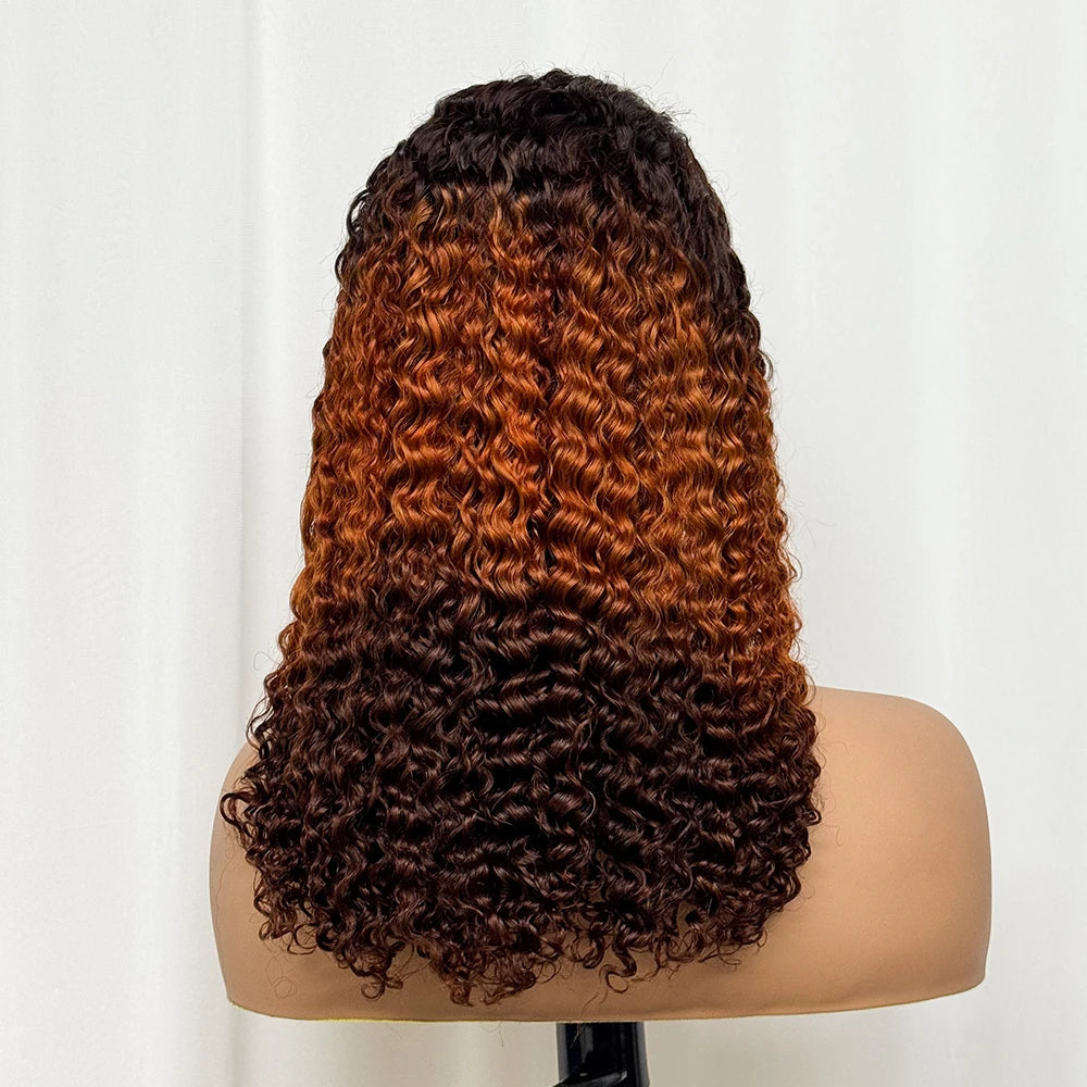 Double Drawn 250% Density Ombre 18 Inches Water Wave Curly Human Hair Wigs 13x4 Transparent Lace Frontal Hair Wig for Women