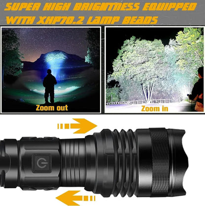 30W White Laser LED Flashlight Zoom Torch USB Rechargeable Light Outdoor Camping Hunting Fishing Walking Riding Lighting Lamp