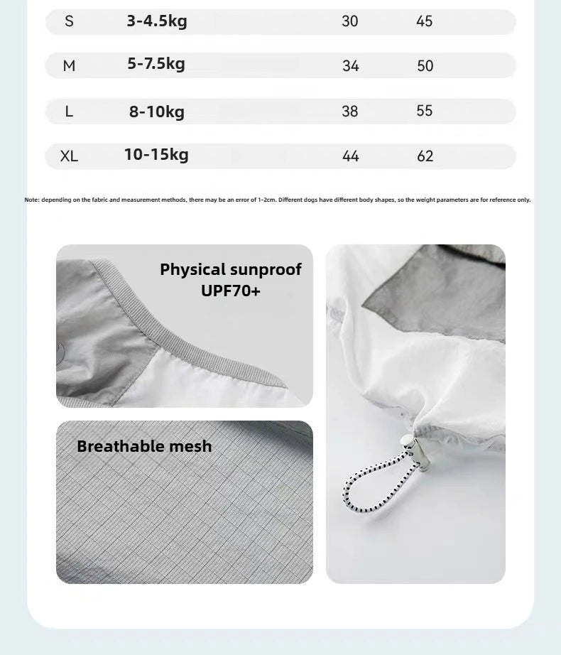 Dog Cooling Sun Protective Sunproof Clothing Pet UV Protective UPF Suit Clothing Thin Vest Summer Cool Coat Jacket Dog Cloehes
