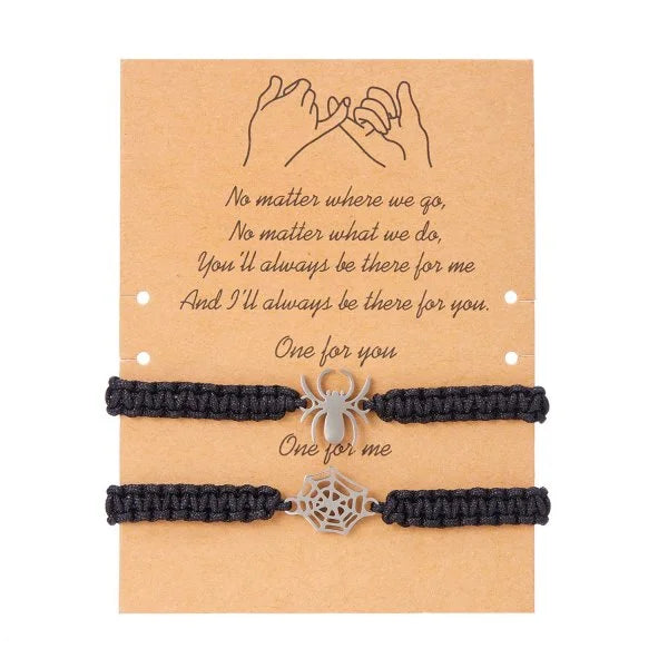 2Pcs Fashion Silver Color Spider Bracelet for Couple Simple Adjustable Woven Bracelet Valentine's Day Couple Jewelry Gift