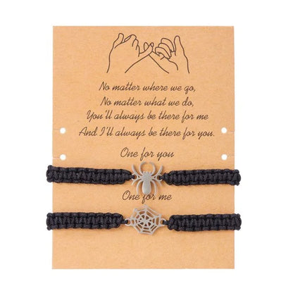 2Pcs Fashion Silver Color Spider Bracelet for Couple Simple Adjustable Woven Bracelet Valentine's Day Couple Jewelry Gift