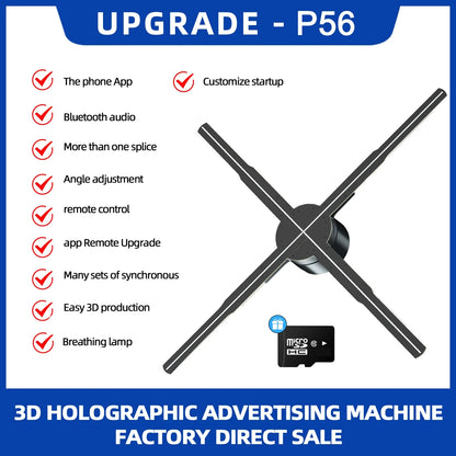 3d Hologram Fan,24.4" 2000*1444px Resolution 722 Pcs Hd Led Beads Hologram Fan Projector Advertising Display Support App+Bluetoo