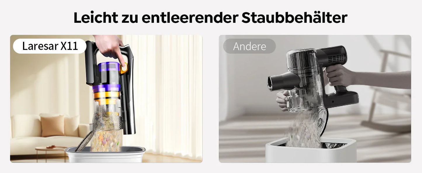Laresar X11 Kabelloser Staubsauger 550W 55000PA Saugmacht Handheld Smart Home Staubbecher 60 Minuten Laufzeit 3 Stück Filte Set