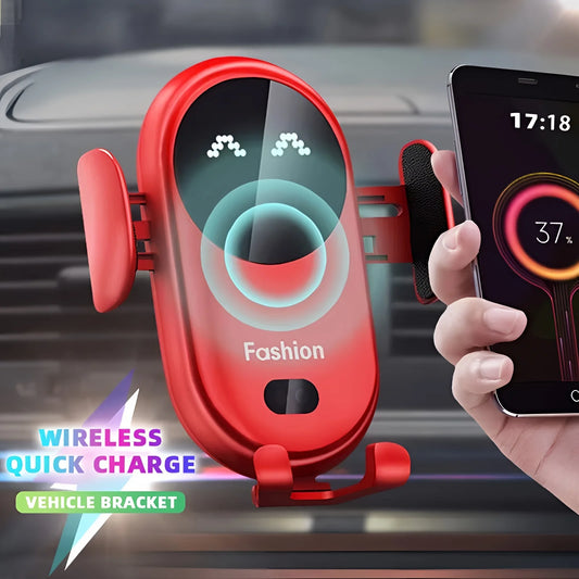 Wireless Car Charger with Auto-Clamping Phone Holder - USB-Powered, Fast Charging, with Type-C Cable, Wireless Phone Charger
