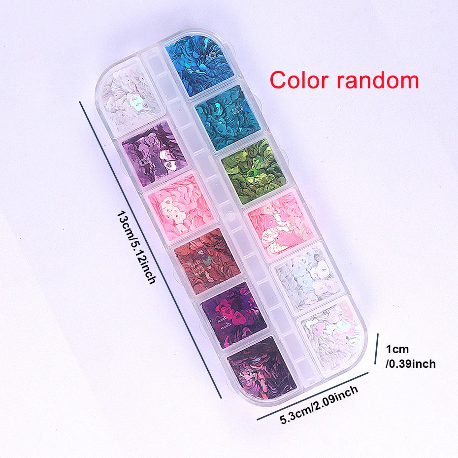 Red Love Heart Nail Glitter Sequin Mix Holographic Heart Shape 3D Nail Sequins Flakes Paillette Valentine's Day Manicure Decor