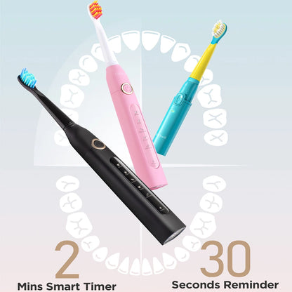 Fairywill 2001 Family Kids Sonic Electric Toothbrush Rechargeable Soft Tongue Cleaner Smart Timer and 3 Modes 4 Hours Charge