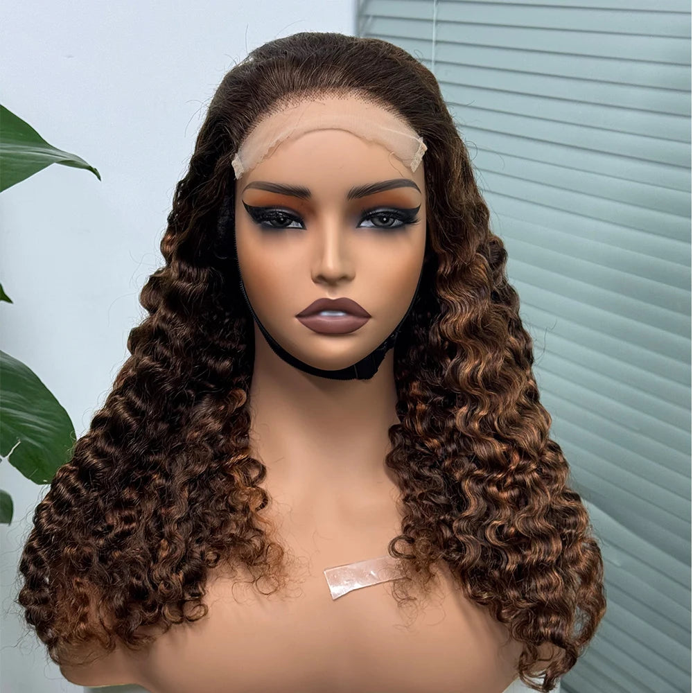 5x5 Lace 300% Density Burmese Deep Curly Hair Wig Ombre Double Drawn Human Hair Wig Transparent Lace Front Wig for Black Women