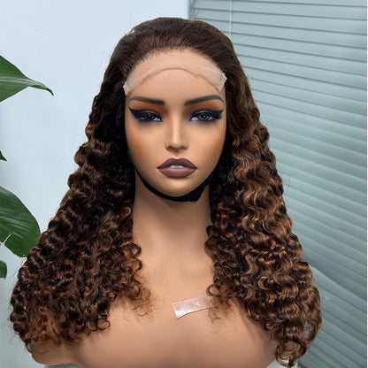 5x5 Lace 300% Density Burmese Deep Curly Hair Wig Ombre Double Drawn Human Hair Wig Transparent Lace Front Wig for Black Women