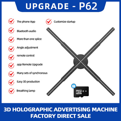 3d Hologram Fan,24.4" 2000*1444px Resolution 722 Pcs Hd Led Beads Hologram Fan Projector Advertising Display Support App+Bluetoo