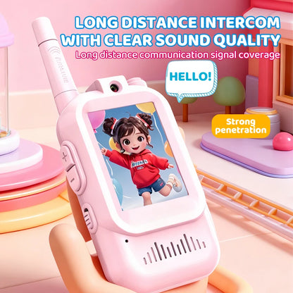JCMO Video Walkie Talkies for Kids 2 Pack Funny Voice Change Rechargeable Toys for Indoor Camping Travel Birthday Gifts for Kids