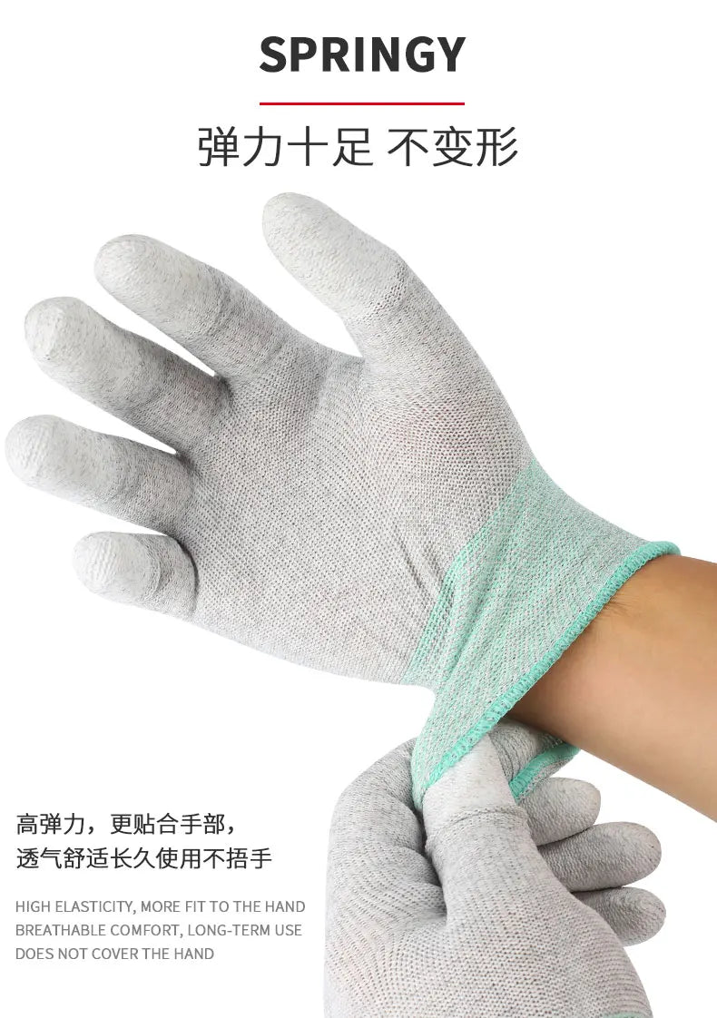 MECHANIC AS02 Carbon Fiber Anti-static Gloves Elasticity Non-Slip PU Coating Layer Protective Glove Electronic Repair Hand Tools