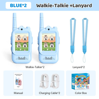 JCMO Video Walkie Talkies for Kids 2 Pack Funny Voice Change Rechargeable Toys for Indoor Camping Travel Birthday Gifts for Kids