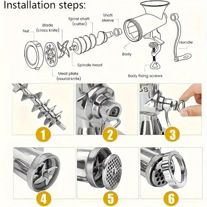 Manual Meat Grinder for Vegetables & Meat,Non-Electric Food Processor,Stainless Steel with Table Clip.Multipurpose Kitchen Tool.