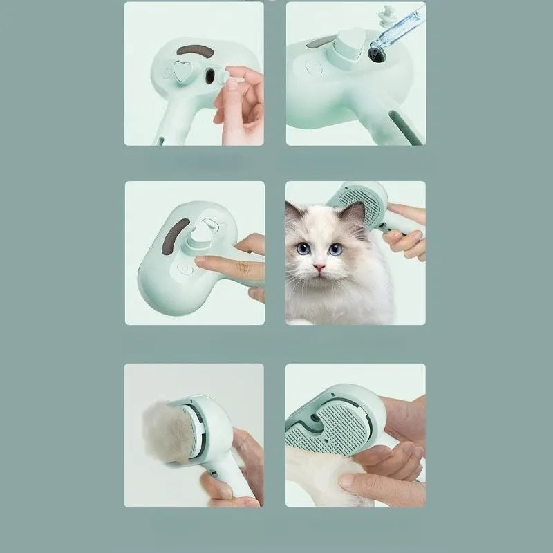 Pet Comb Steam Massage Brush Soft Tooth Spray Universal Brush 3in1 Hair Removal Multifunctional Massage Comb USB Spray Brush For