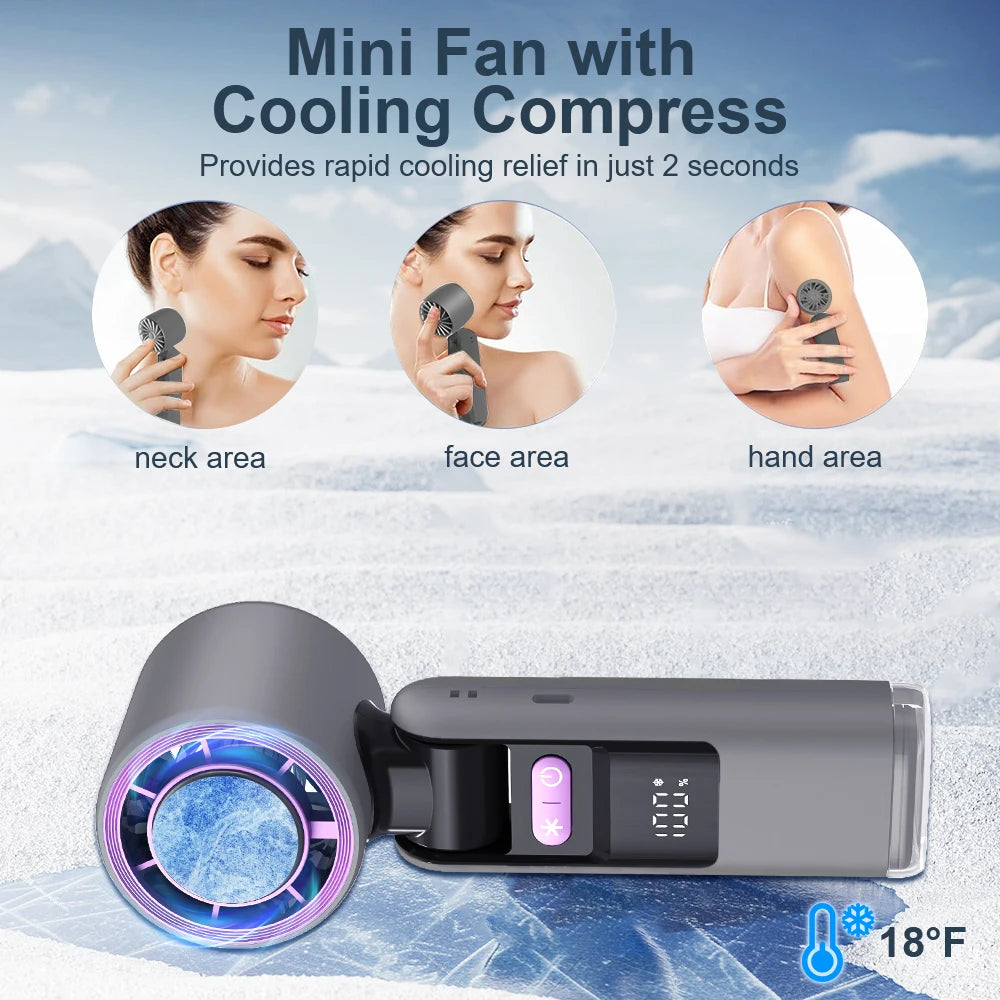Ice Cooling Handheld Fan 13000rpm with Ice Cooler Rechargeable Small Pocket Fans 3-in-1 Portable Fan Speed(100)