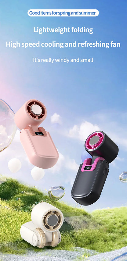 Mini Ice Cooling Portable Fan Turbo High Speed Handheld Fan Long Battery Life USB Rechargeable Foldable For Outdoor Travel