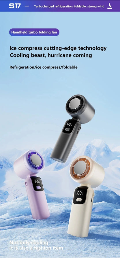 Ice Cooling Handheld Fan High speed  multiple gears Turbo Portable USB Desk Fan Foldable/Hangable Fast Chill Ice Compress